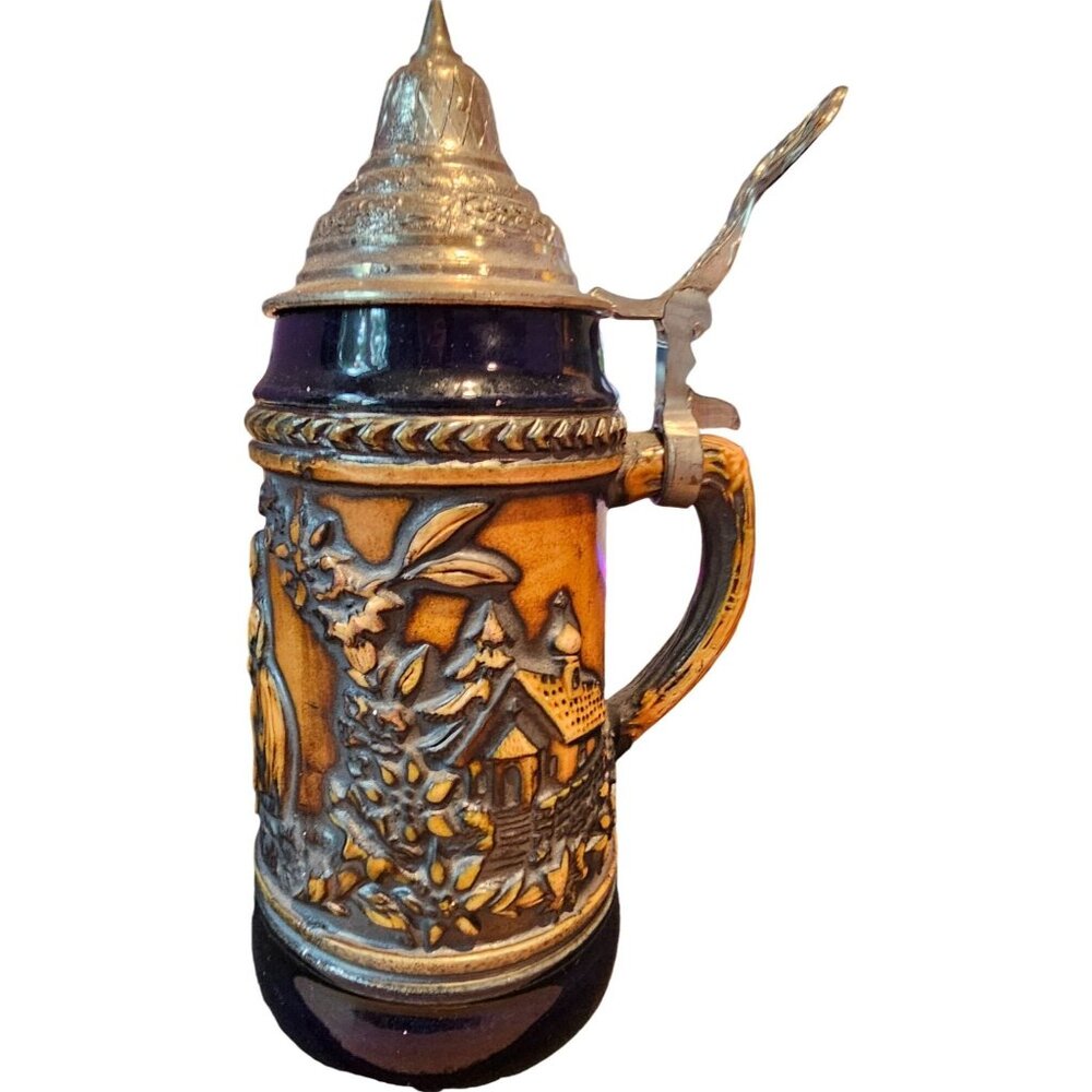 Gerz German Beer Stein With Pewter Lid Made In Germany Handpainted Relief Vtg